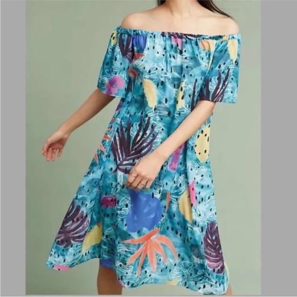 Anthropologie Christina Economou Pacific Off the Shoulder Midi Shift Dress XS - Picture 2 of 13